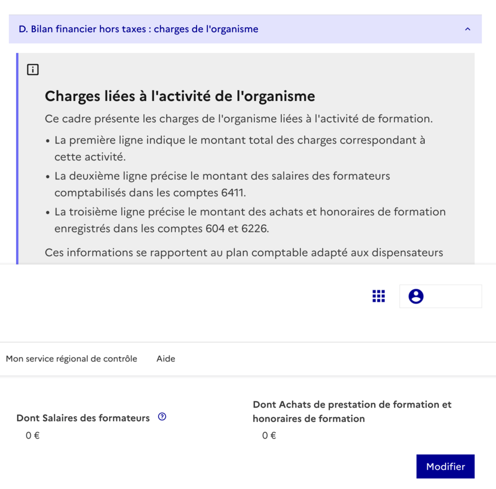 Cadre D charges de l'organisme BPF 2026 Mon Activité Formation