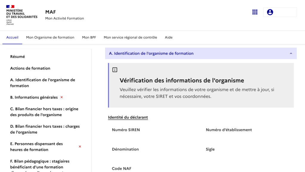 Cadre A identification organisme de formation BPF MAF 2026