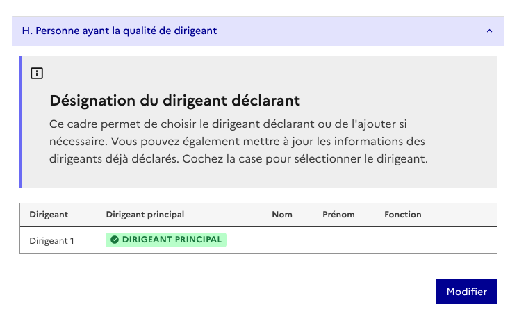 Cadre H dirigeant principal BPF 2026