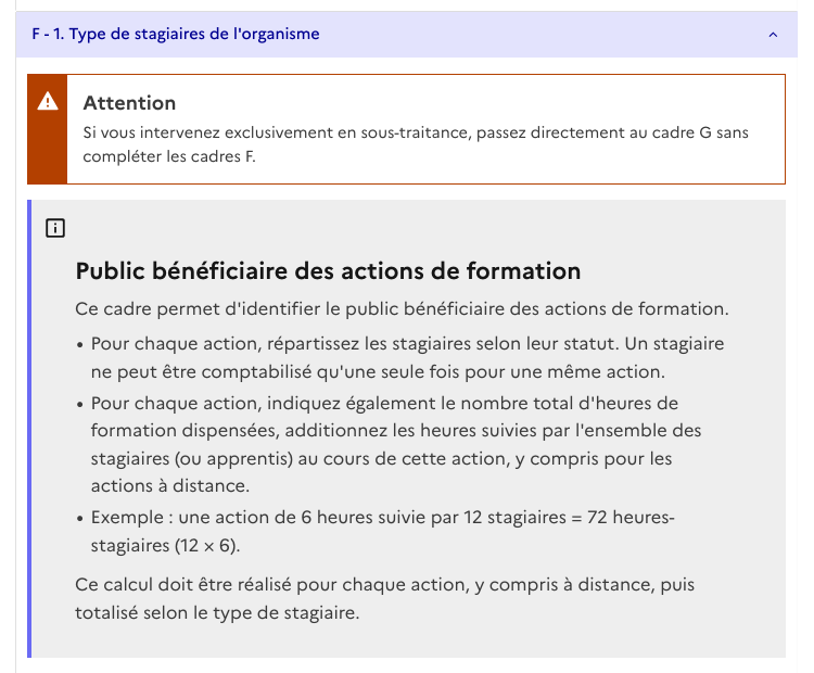 Instructions cadres F et G BPF sous-traitant exclusif Mon Activité Formation 2026]