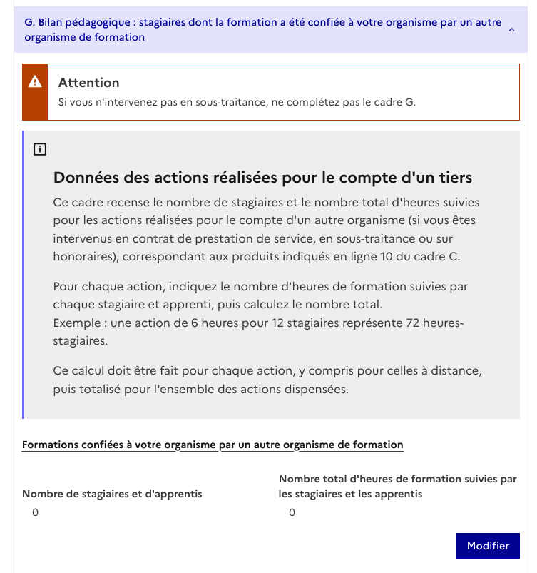 Cadre G BPF stagiaires formations confiées par un autre organisme sous-traitant 2026