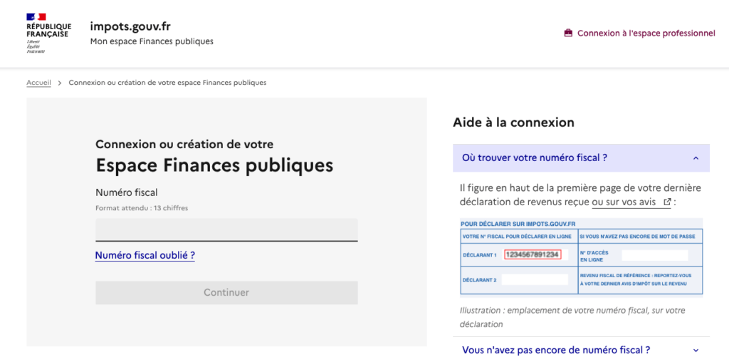 Accès à l'espace particulier impots.gouv.fr pour la déclaration de revenus 2026